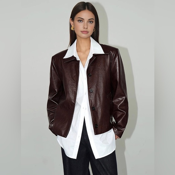 Commense Faux Leather Zipper Short Polo Jacket - Picture 8 of 15